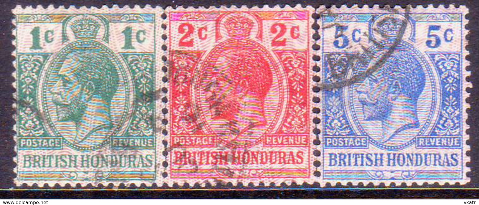 British Honduras 1915-16 SG #111-13 Compl.set Used Optd With Moire Pattern CV £31.00+ - British Honduras (...-1970)