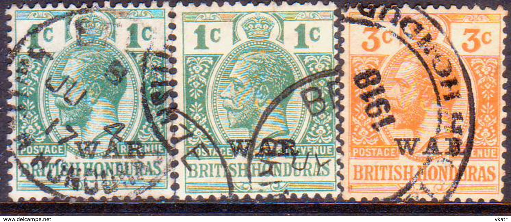 British Honduras 1917-18 SG #116,a,118 1c(both Shades),3c Used CV £31 - Brits-Honduras (...-1970)