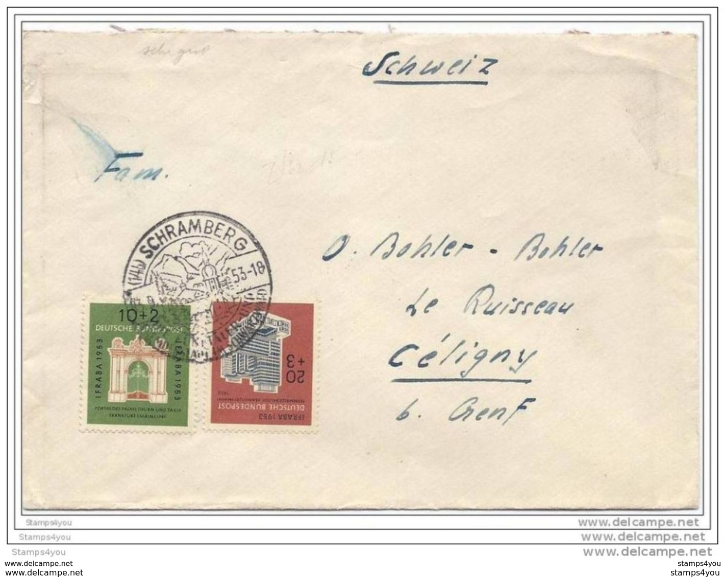 77 - 33 -   Enveloppe Envoyée De Schramberg 1953 - Briefe U. Dokumente