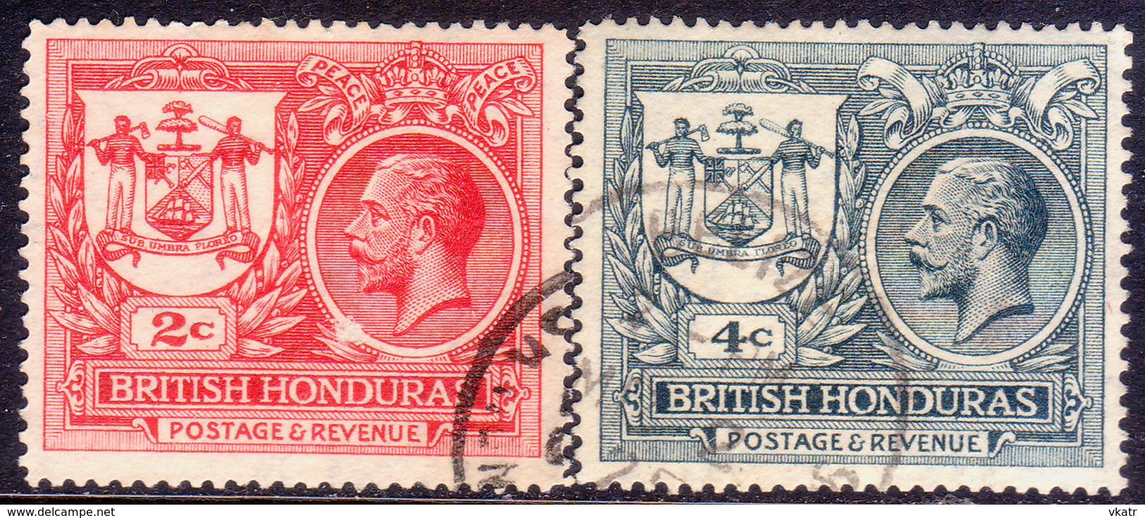 British Honduras 1921-22 SG #121,123 2c,4c Two Issues Used Peace Commemoration - British Honduras (...-1970)