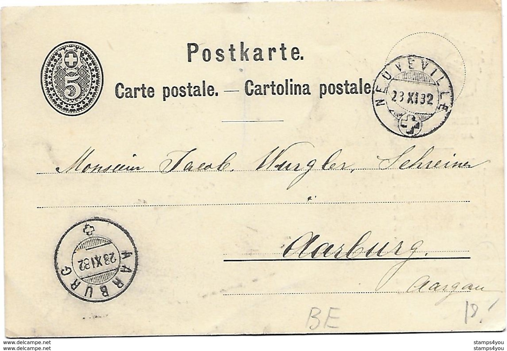 4 - 35 - Entier Postal "Suchard" Avec Cachets à Date Neuveville Et Aarburg 1882 - Entiers Postaux