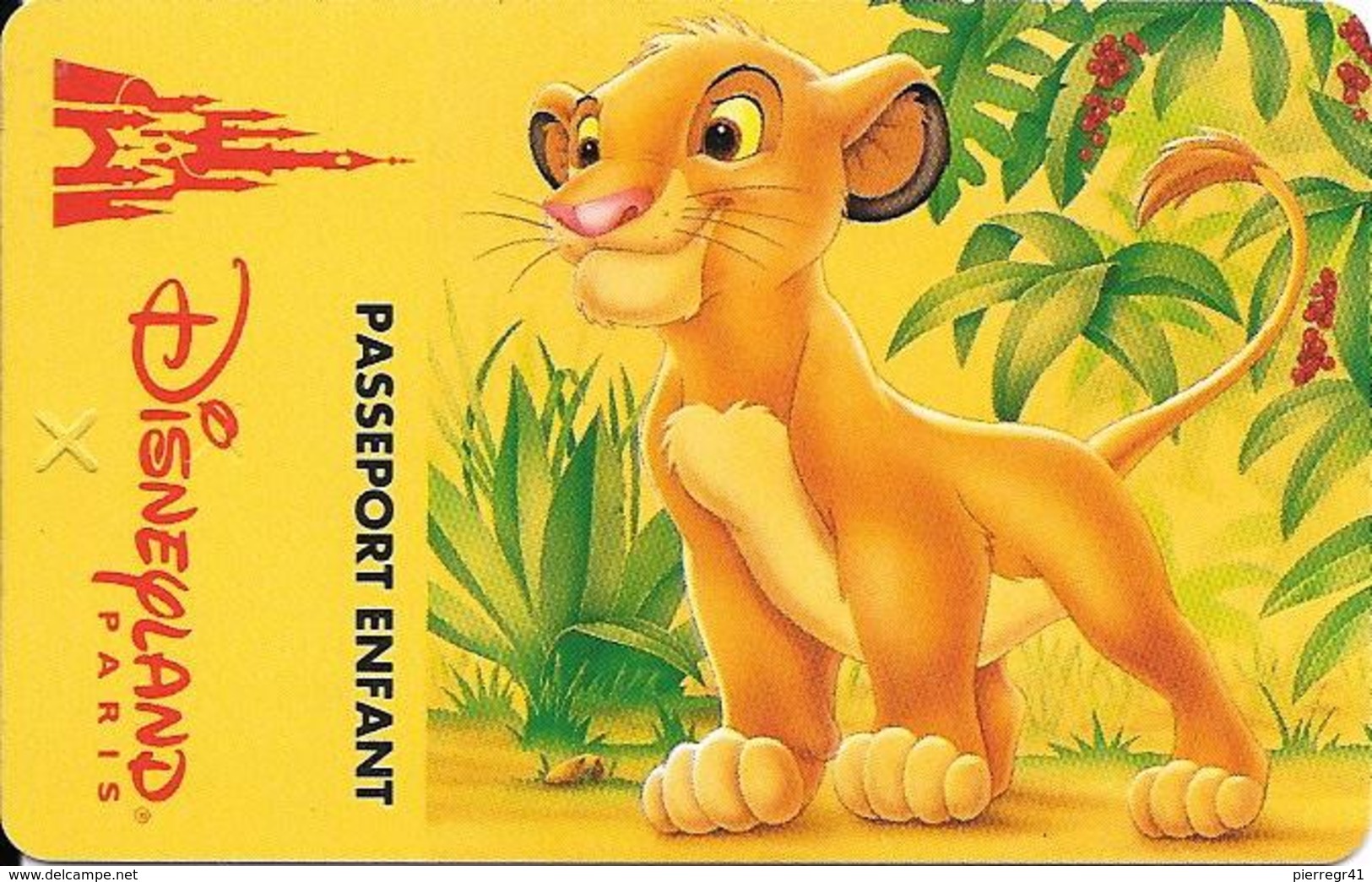 PASS-DISNEYLAND PARIS-SIMBA-V°S109542-Vert A Droite-Forfait Gratuit Exp Le 02/03/96-TBE - Disney-Pässe