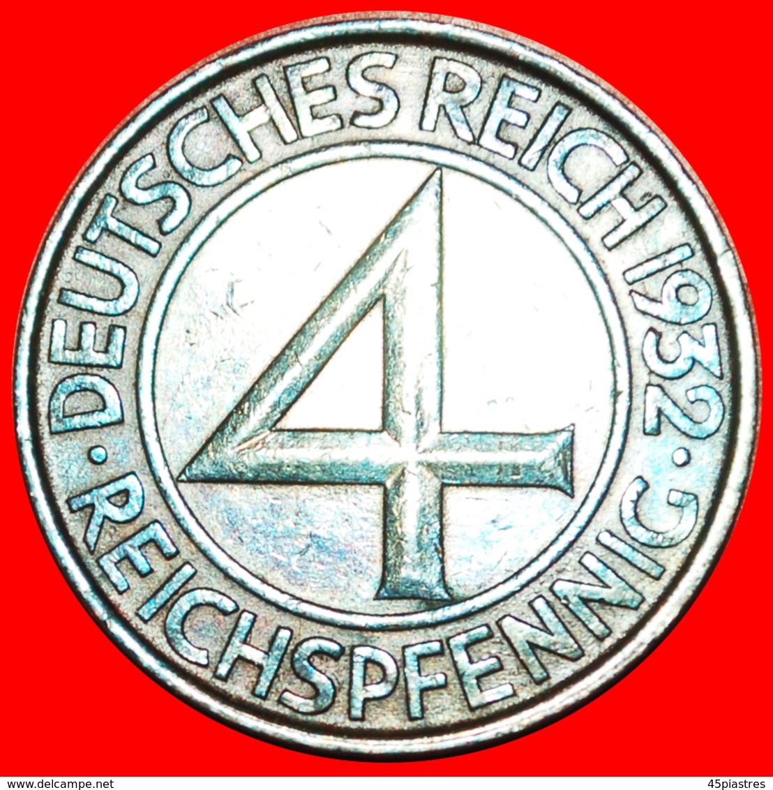 + RARE: GERMANY ★ 4 PFENNIG 1932D! LOW START ★ NO RESERVE! - 4 Reichspfennig