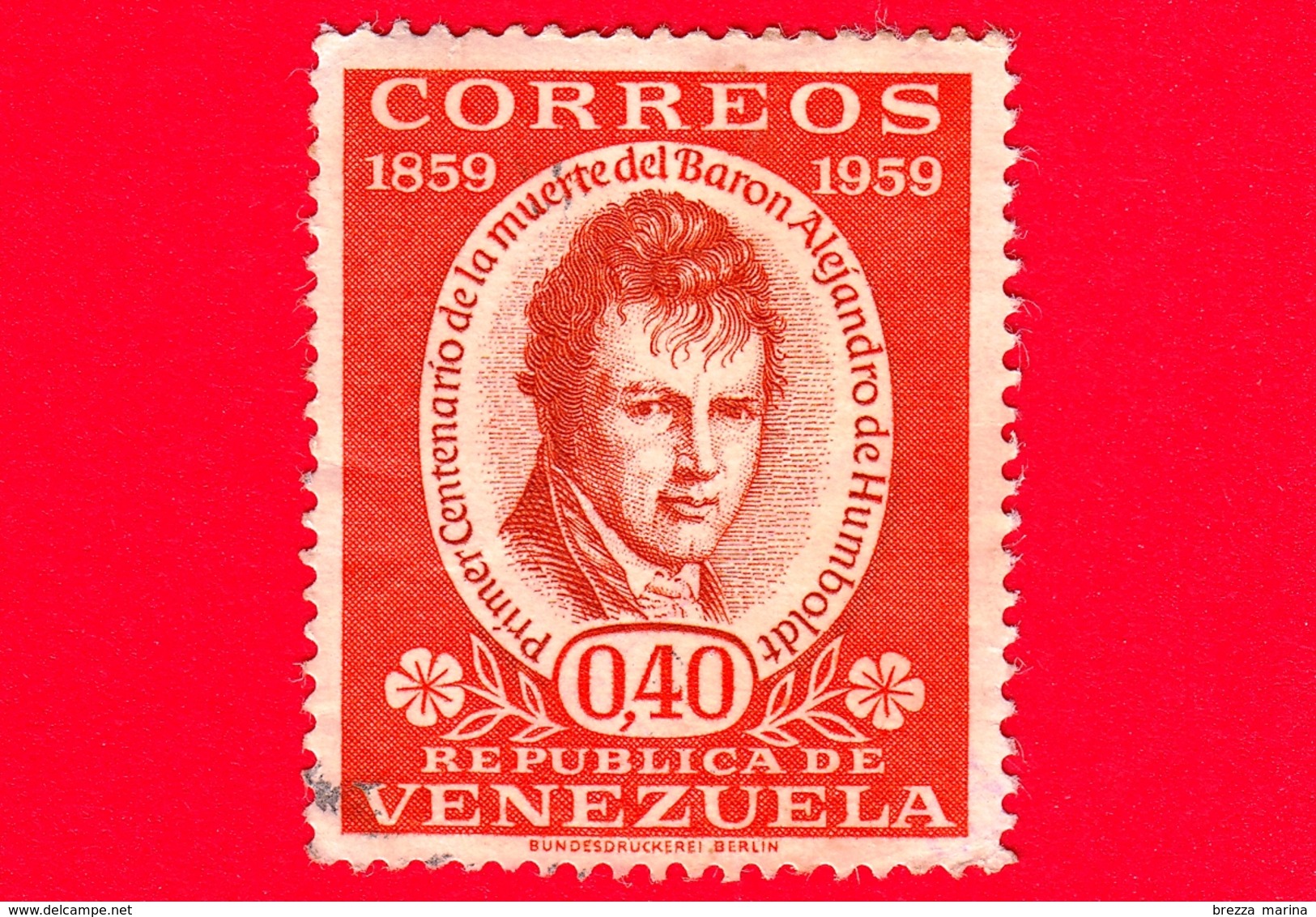 VENEZUELA - Usato - 1960 - 100 Anni Della Morte Di Alexander Von Humboldt (1959) - 0.40 - Venezuela