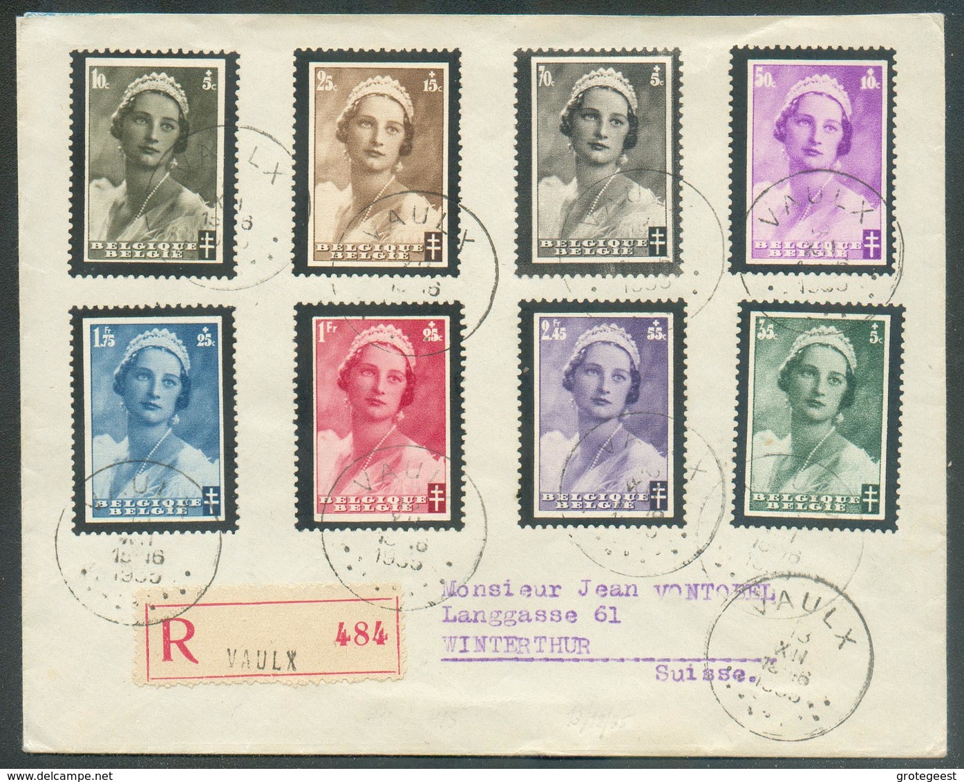 Série Reine Astrid Obl. Sc VAULX Sur Lettre Recommandée Du 13-XII-1935 Vers Winterthur. - 14508 - Storia Postale