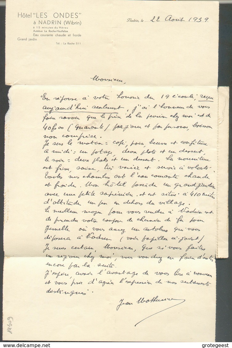 75 Centimes ROI LEOPOLD III Col Ouvert Obl. Sc HOUFFALIZE Villégiature Sur Lettre Illustrée à Volets De L'Hôtel LES ONDE - Cartas & Documentos