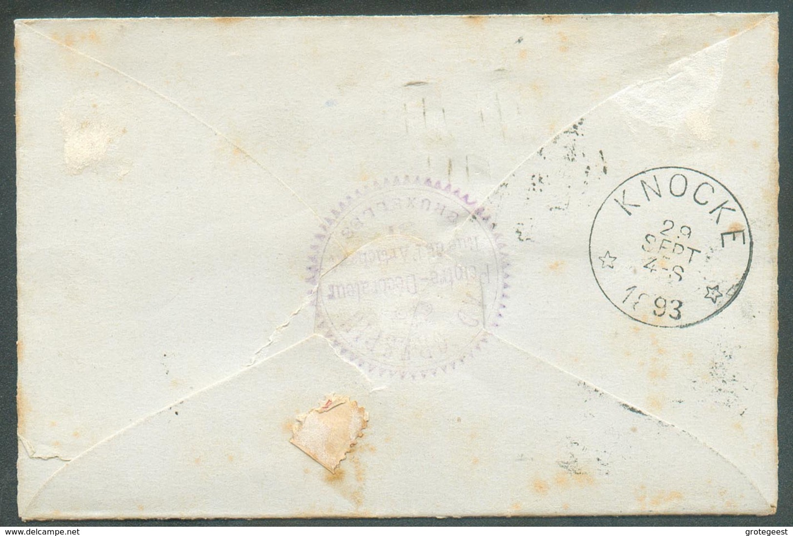 E.P. Enveloppe-lettre Typr Em. 1884 à 10 Centimes, Obl. Sc BRUXELLES 5 Du 28 Sept. 1893 Vers KNOCKE *. - 14517 - Bolli A Stelle