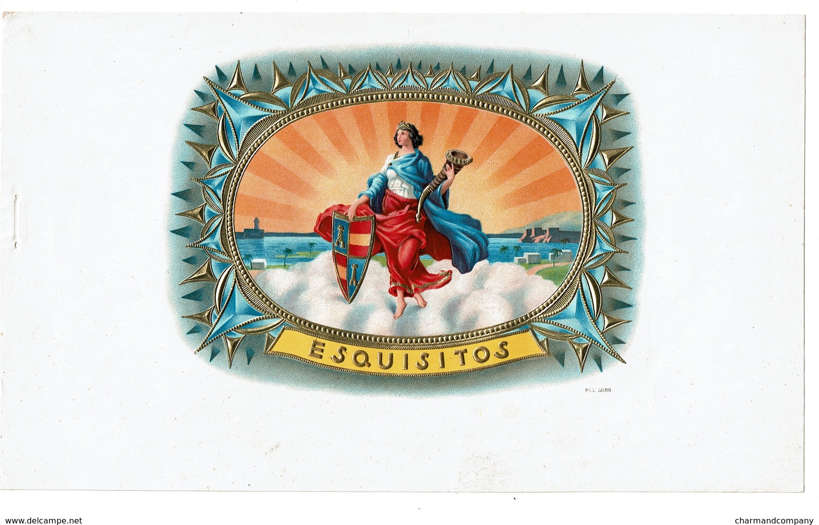 Cigar Box Label / Ancienne étiquette Boite De Cigares Gaufrée ESQUISITOS - P.I.L. 3089 - 2 Scans - Labels