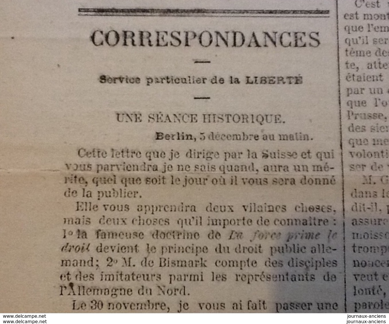 1870 Journal LA LIBERTÉ du 11 Décembre - GUERRE DE 1870 - Général CHANZY - Siège du gouvernement TOURS à BORDEAUX