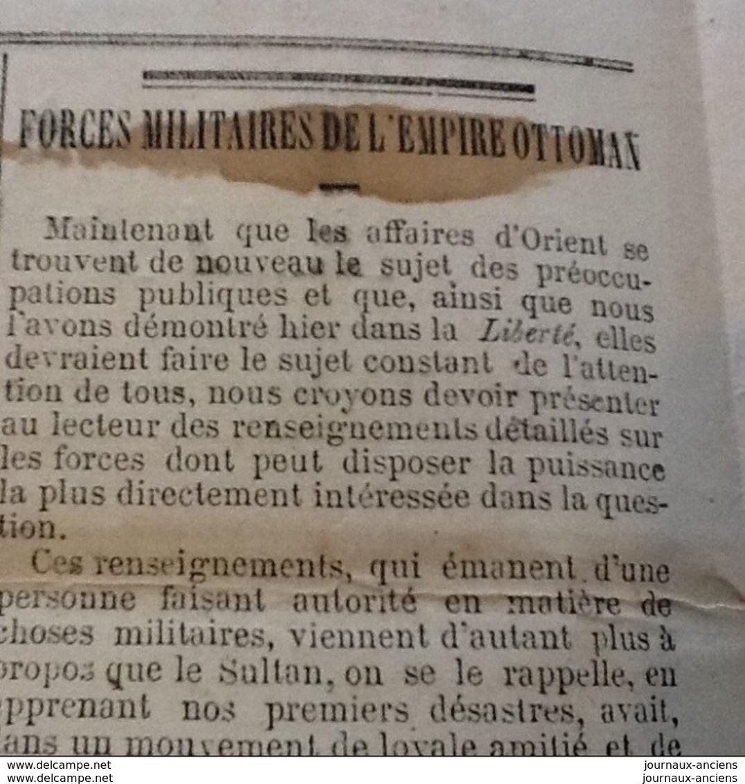 1870 Journal LA LIBERTÉ du 11 Décembre - GUERRE DE 1870 - Général CHANZY - Siège du gouvernement TOURS à BORDEAUX