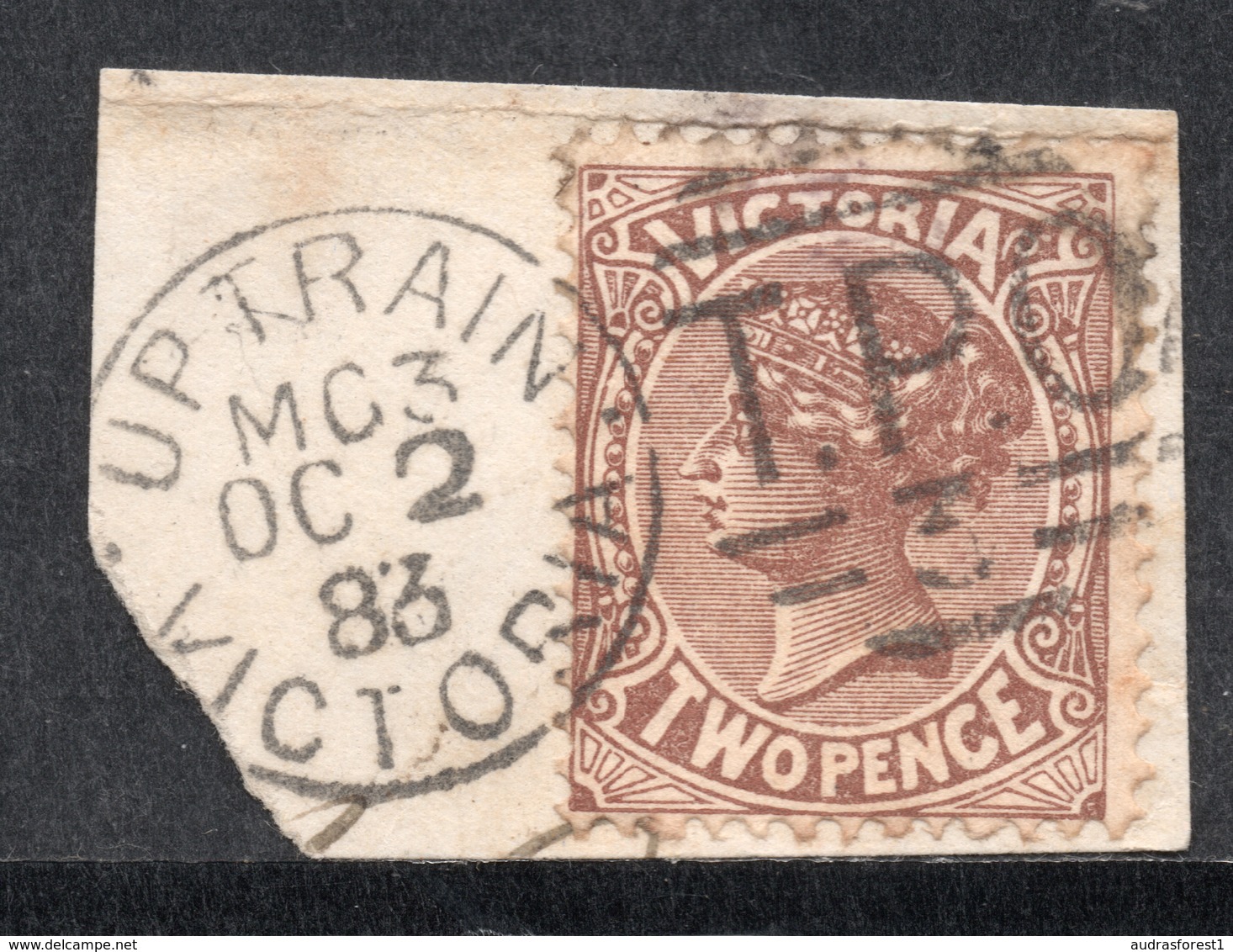 MC3 UPTRAIN TPO Cancel From OCTOBER 2 1883 On VICTORIA 2 PENCE Postally Used Stamp On Paper - Oblitérés