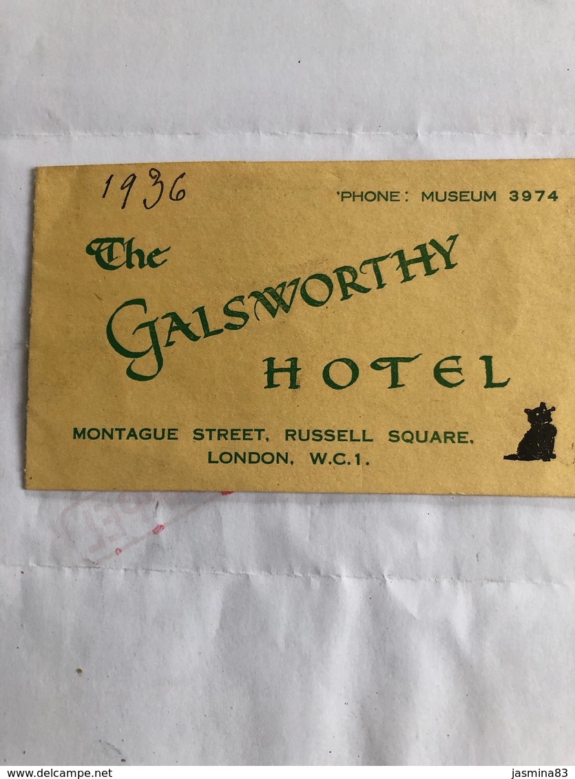Carte De L’hôtel Galsworthy à Londres - Autres & Non Classés