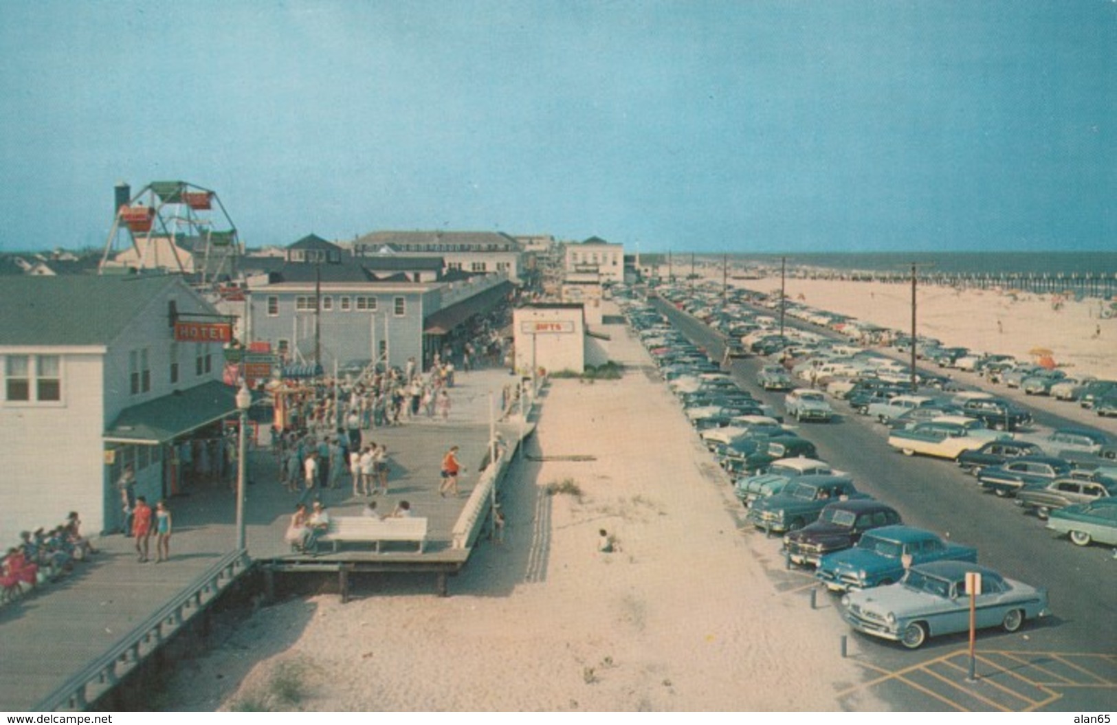 Ocean City Maryland, Boardwalk Business, Autos In Parking Lot, C1950s Vintage Postcard - Ocean City