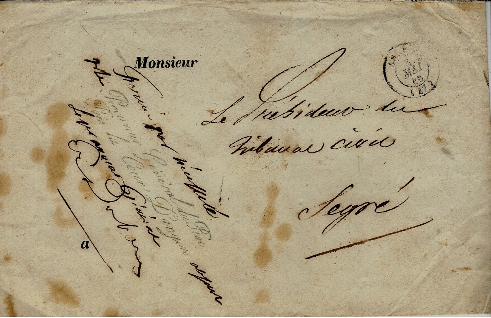 1846- Lettre En Franchise" Procureur Général Du Roi / Près La Cour D'Angers " Bleu Pour Segré ( M.et L. ) - 1801-1848: Precursors XIX