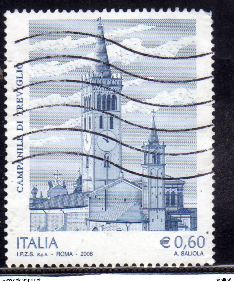 ITALIA REPUBBLICA ITALY 2008 PATRIMONIO ARTISTICO E CULTURALE MILLENARIO DEL CAMPANILE DI TREVIGLIO USATO USED OBLITERE' - 2001-10: Usados