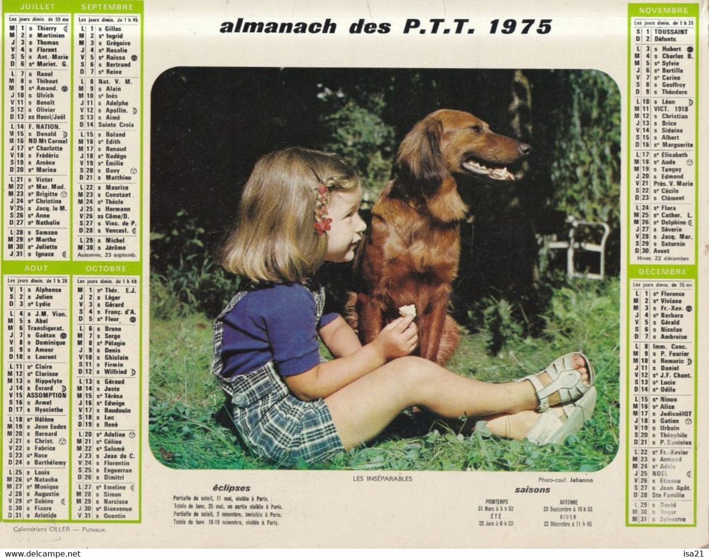 Calendrier Des Postes PTT 1975 MOSELLE : Le Gourmand, Les Inséparables - Grand Format : 1971-80