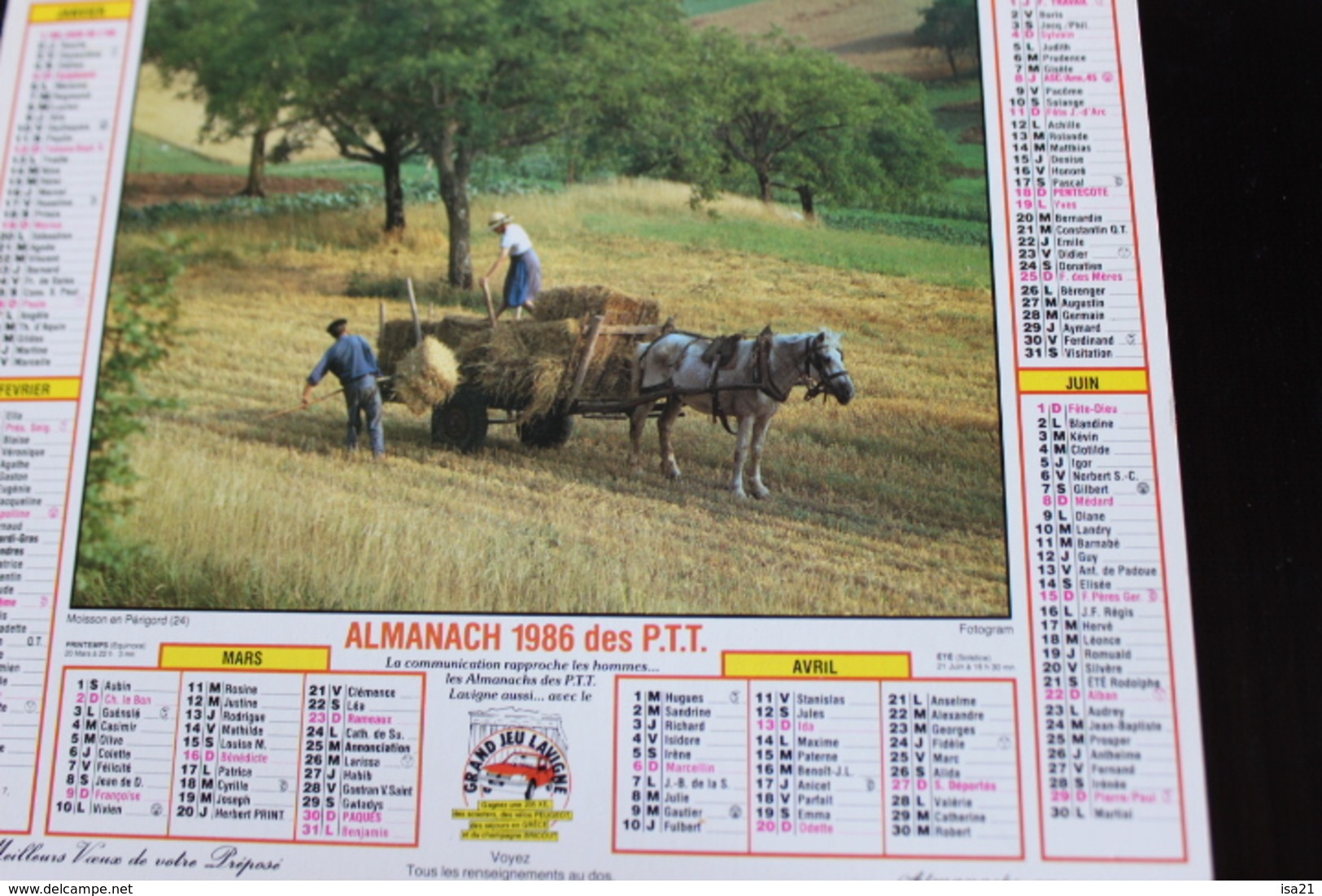 Calendrier Des Postes PTT 1986 Seine-Maritime: Moisson En Périgord Avec Cheval, Vendanges En Bourgogne, 2 Photos - Tamaño Grande : 1981-90