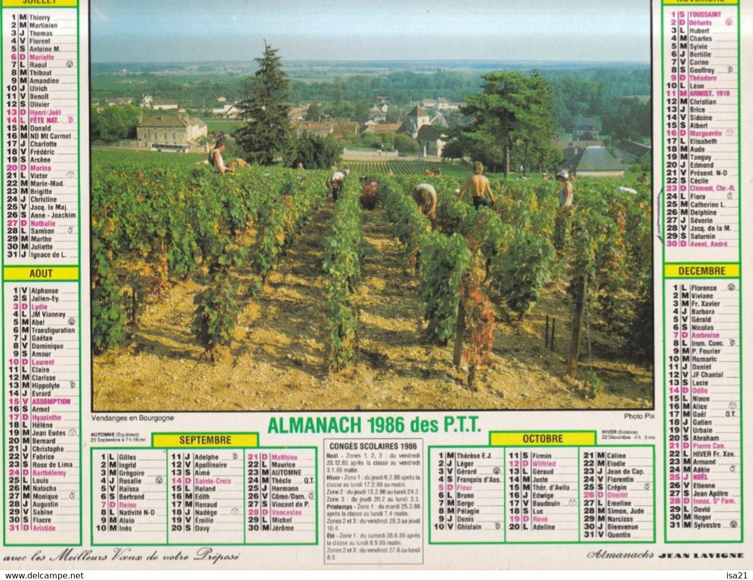 Calendrier Des Postes PTT 1986 Seine-Maritime: Moisson En Périgord Avec Cheval, Vendanges En Bourgogne, 2 Photos - Big : 1981-90