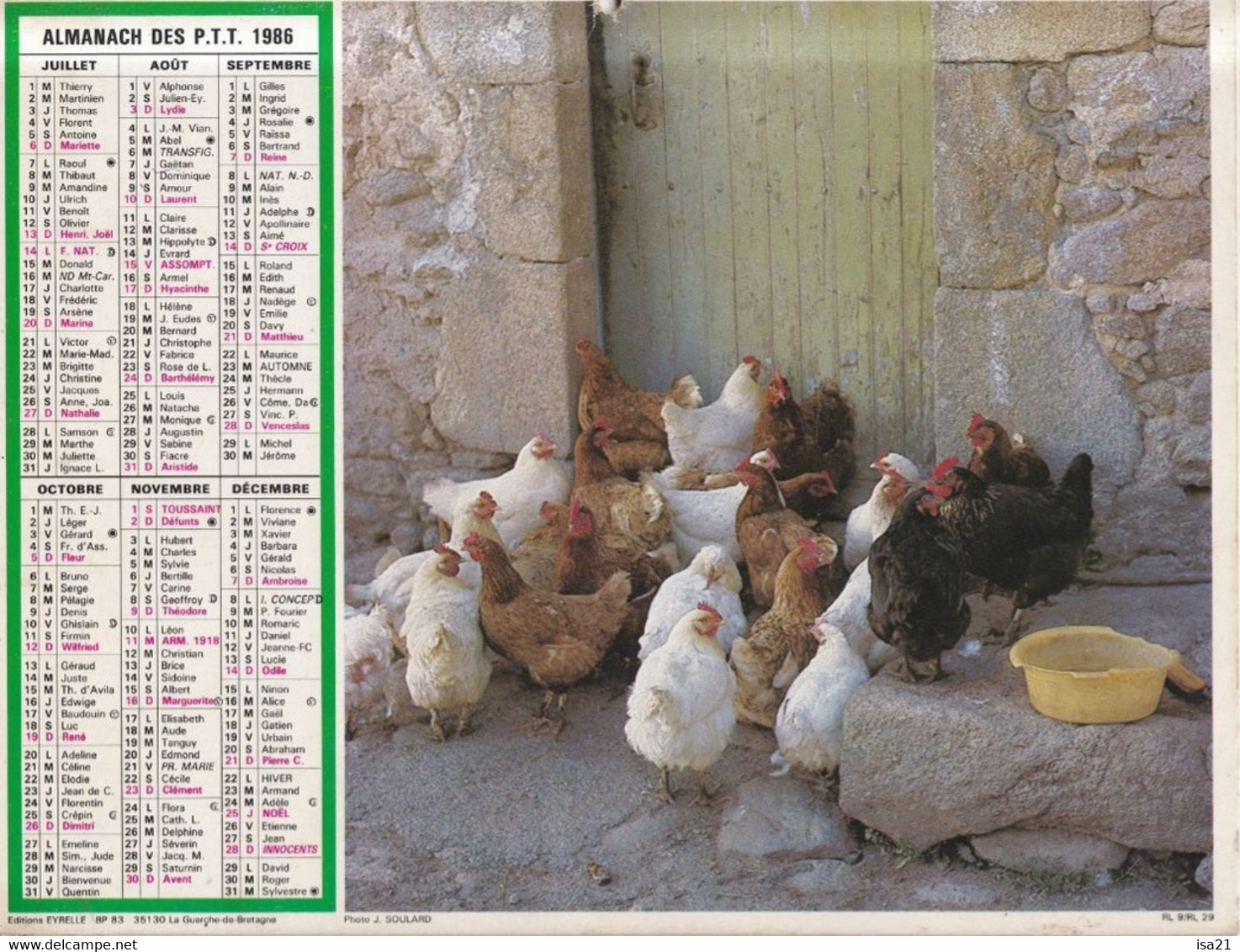 Calendrier Des Postes PTT 1986 Seine-Maritime: Enfant Sur âne, Poules Devant La Porte, 2 Photos - Big : 1981-90