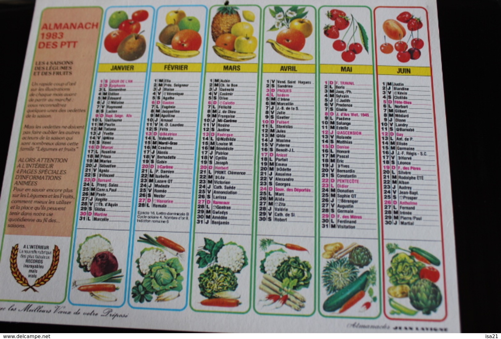 Calendrier Des Postes PTT 1983 ALPES-MARITIMES, Les 4 Saisons Des Fruits Et Légumes - Tamaño Grande : 1981-90