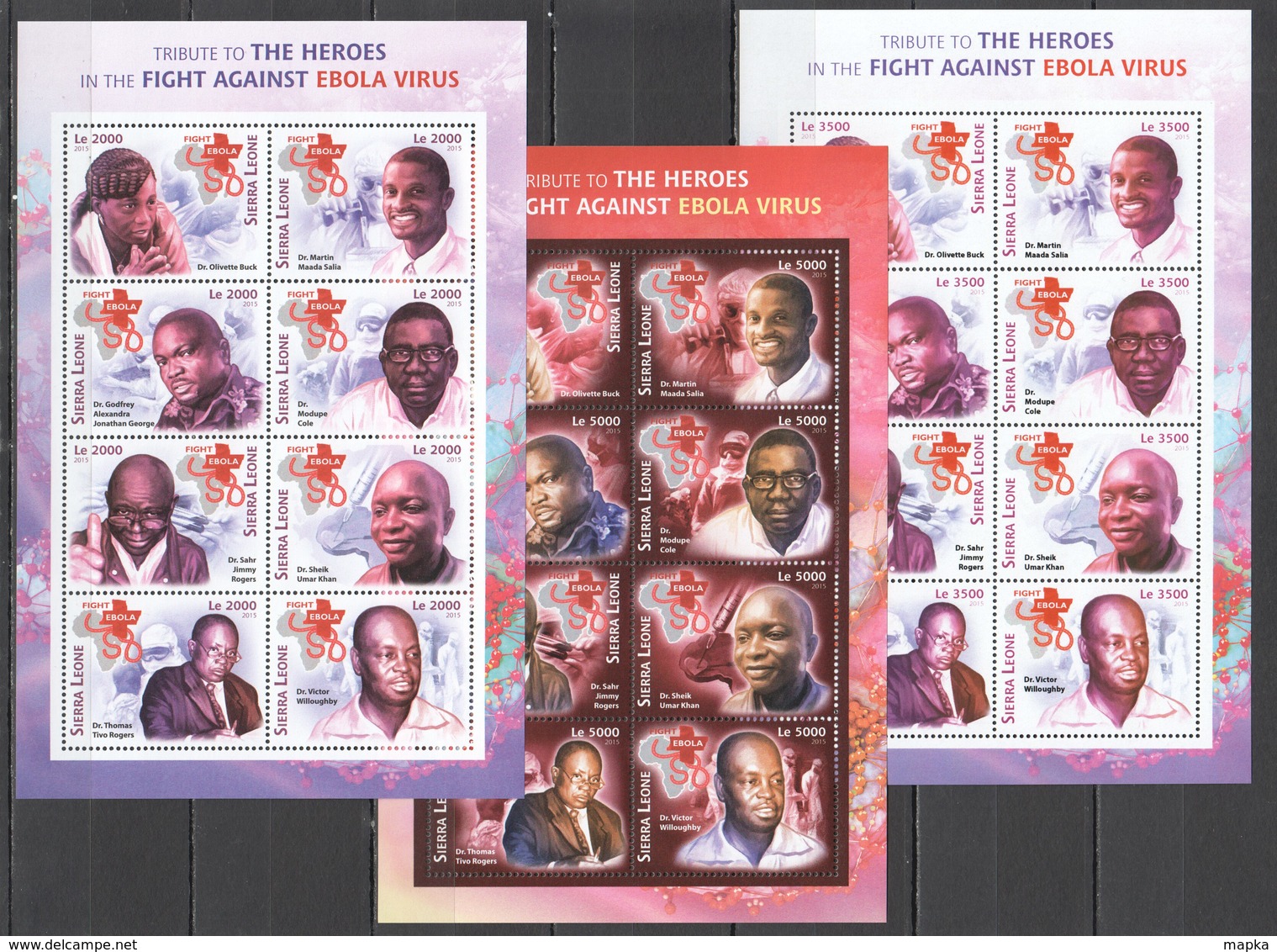 ST2907 2015 SIERRA LEONE HEALTH MEDICINE HEROES IN THE FIGHT AGAINST EBOLA VIRUS 3SH MNH - Disease