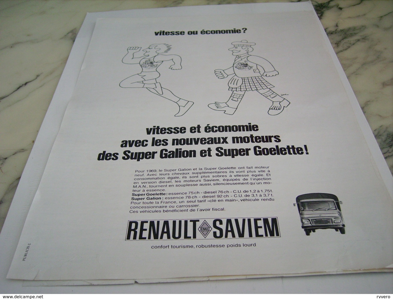 ANCIENNE PUBLICITE VITESSE OU ECONOMIE CAMION SAVIEM  RENAULT 1969 - Trucks