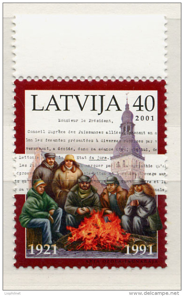 LETTONIE LATVIA 2001, Indépendance, Partie De Texte En Français, 1 Valeur, Neuf / Mint. R809 - Lettonie