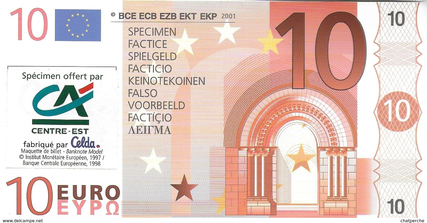 SPÉCIMEN BILLET DE 10 EUROS FACTICE OFFERT PAR LE CACE - Specimen