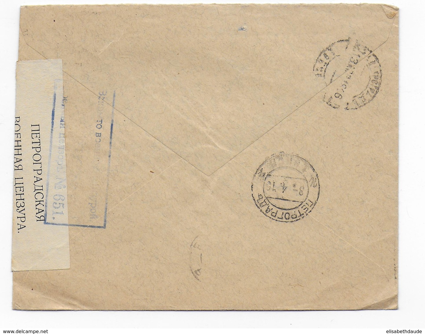 RUSSIE - 1916 - ENVELOPPE De PETROGRAD Avec CENSURE => PARIS - Brieven En Documenten