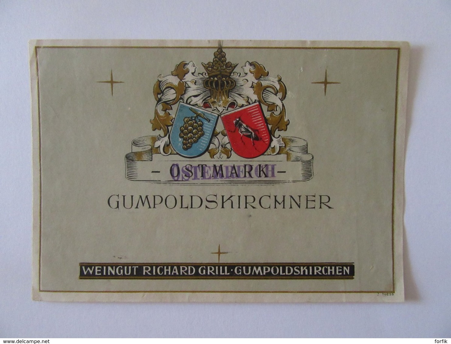 Autriche - Vieille étiquette De Vin Gumpoldskirchner - Gumpoldskirchen - Contremarque Osterreich - Après-guerre - Autres & Non Classés
