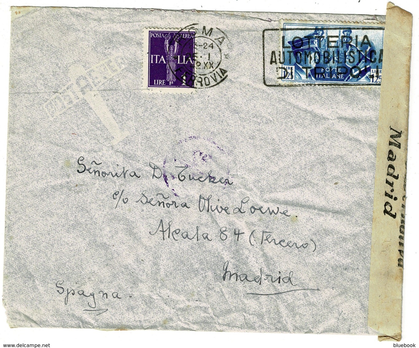 Ref 1312 - 1942 WWII - Italy Censored Cover L2.25 Rate Rome To Madrid Spain - Good Stamps - Autres & Non Classés