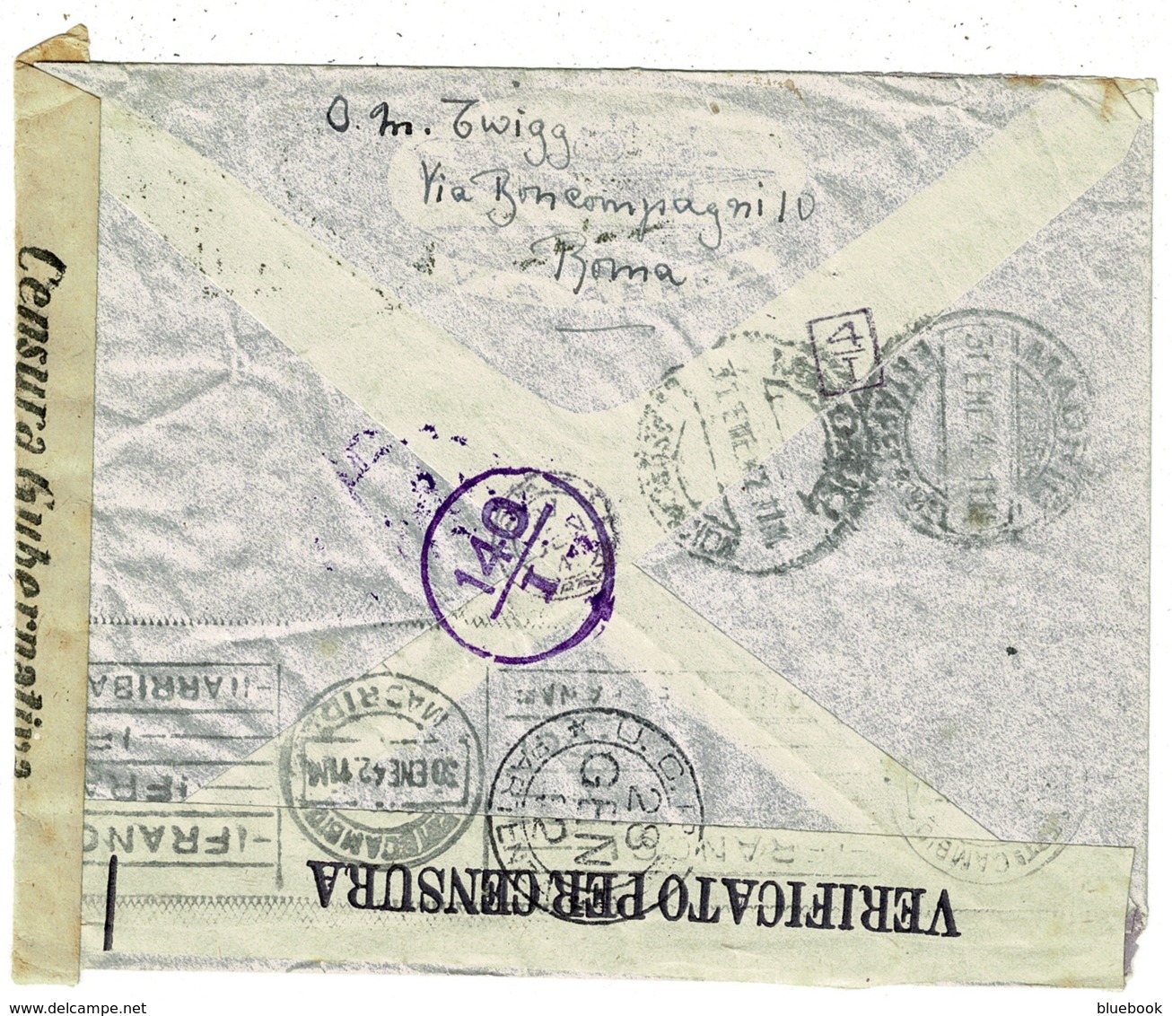 Ref 1312 - 1942 WWII - Italy Censored Cover L2.25 Rate Rome To Madrid Spain - Good Stamps - Autres & Non Classés