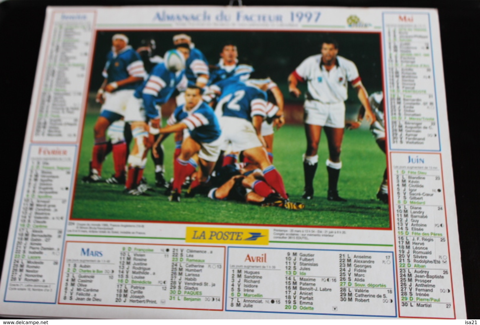 Calendrier Des Postes PTT 1997, SOMME,Coupe Du Monde De Rugby, Football équipe De F, 2 Photos Sur Carton Souple - Grand Format : 1991-00