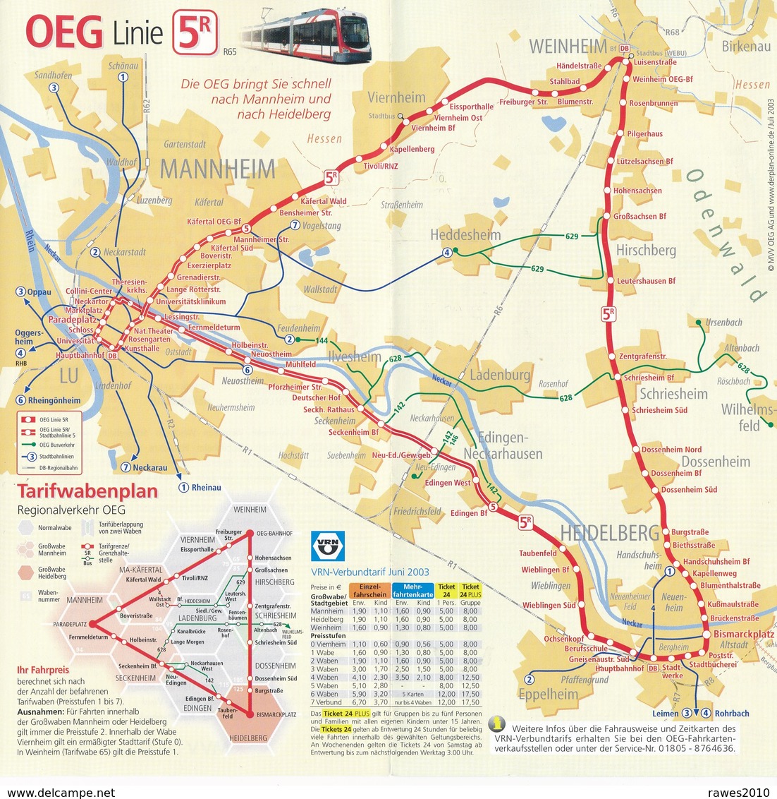Weinheim 2003 Stadtplan - Linienplan - Fahrplan MVV OEG AG Strassenbahn Bus Faltblatt 5 Seiten - Europe