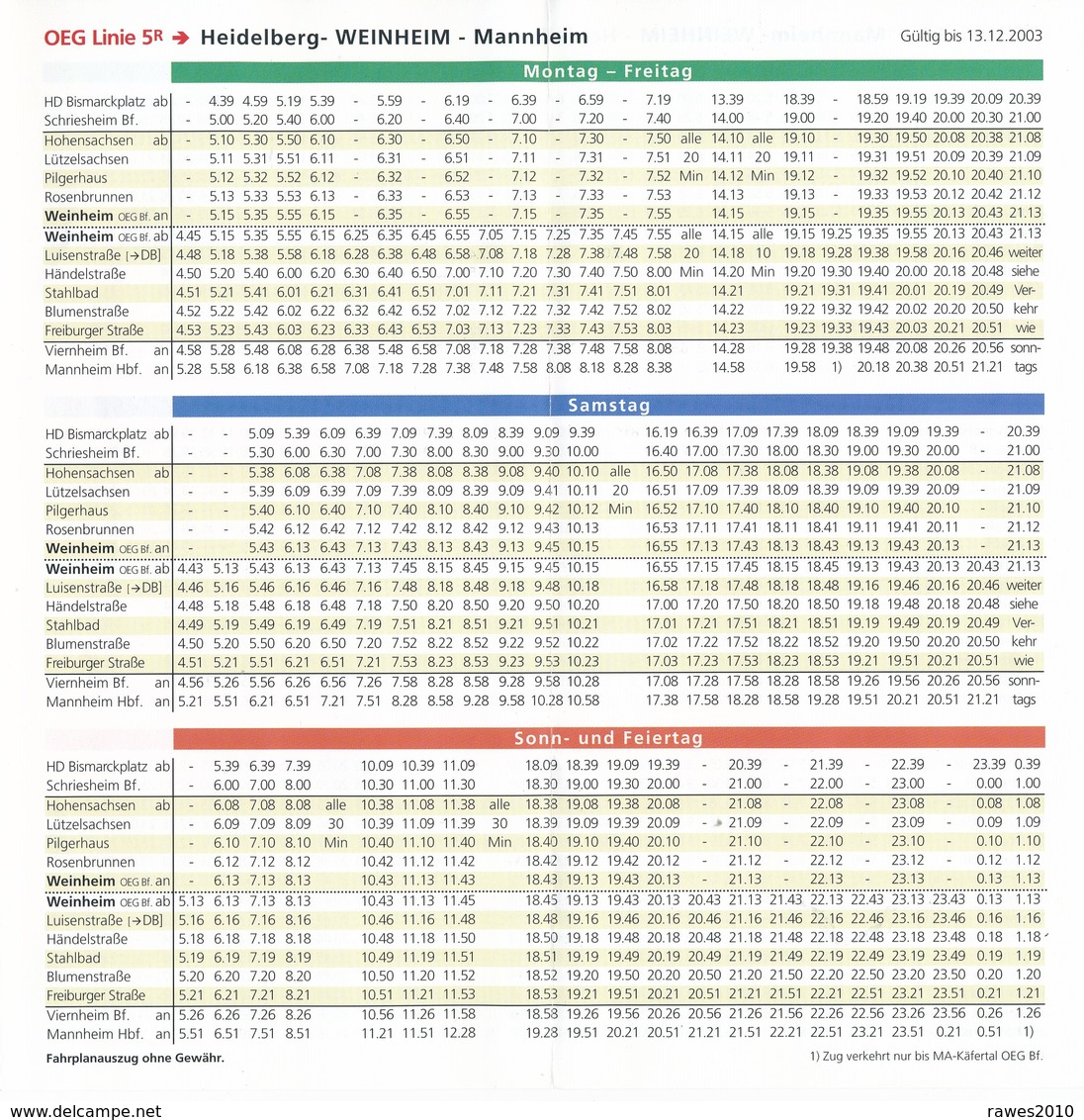 Weinheim 2003 Stadtplan - Linienplan - Fahrplan MVV OEG AG Strassenbahn Bus Faltblatt 5 Seiten - Europa