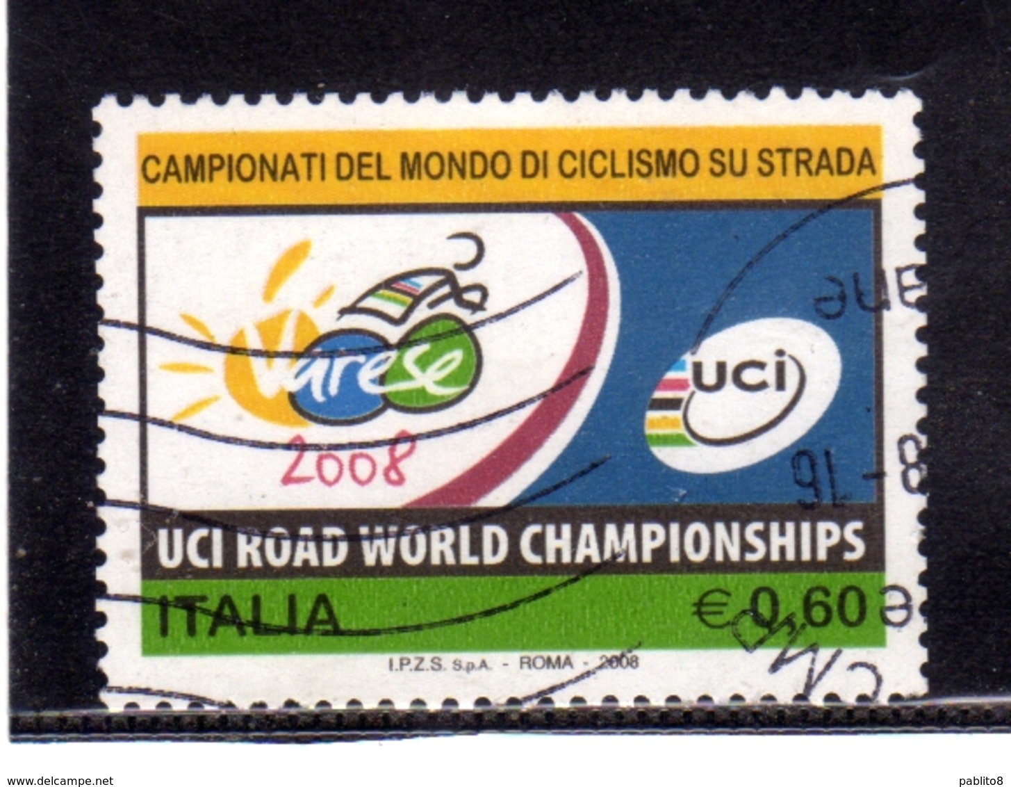 ITALIA REPUBBLICA ITALY REPUBLIC 2008 CAMPIONATI DEL MONDO DI CICLISMO SU STRADA USATO USED OBLITERE' - 2001-10: Usati