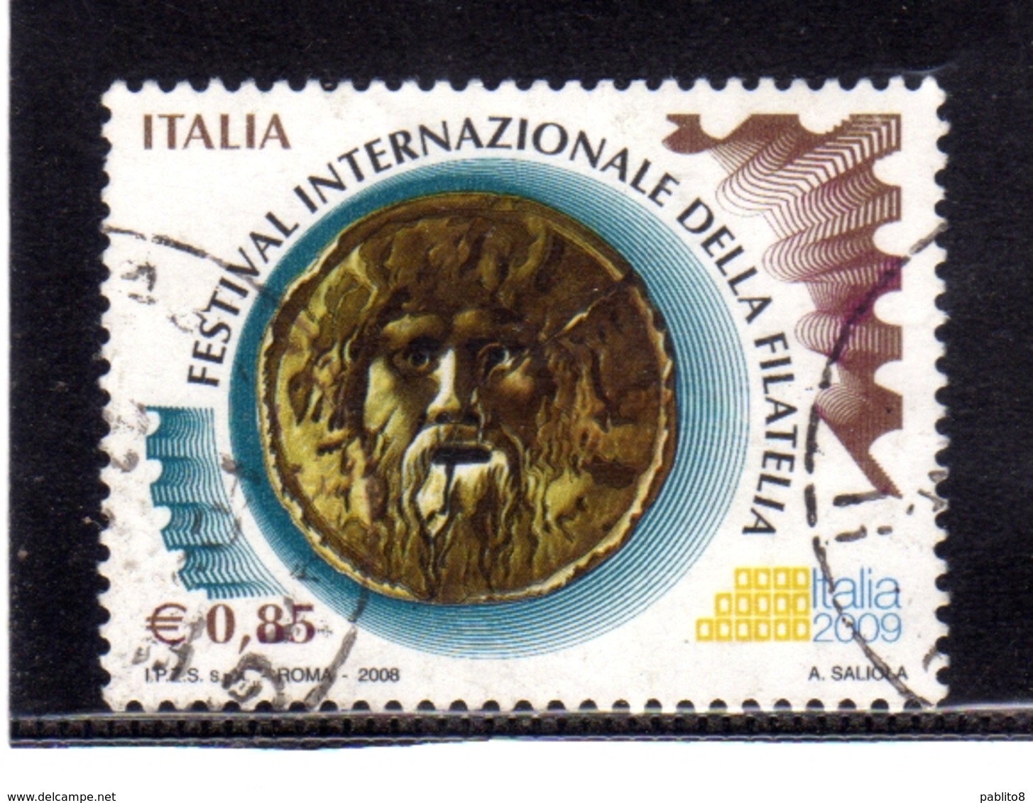 ITALIA REPUBBLICA ITALY REPUBLIC 2008 FESTIVAL DELLA FILATELIA 2009 € 0,85 BOCCA DELLA VERITA' USATO USED OBLITERE' - 2001-10: Usati