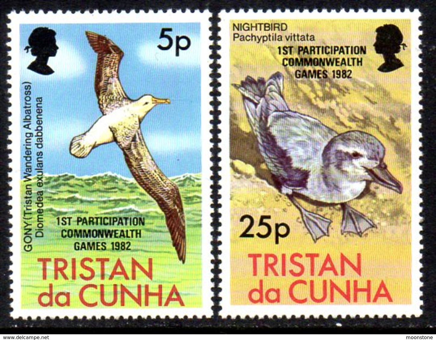 Tristan Da Cunha QEII 1982 Commonwealth Games Overprints On Birds Set Of 2, MNH, SG 335/6 - Tristan Da Cunha
