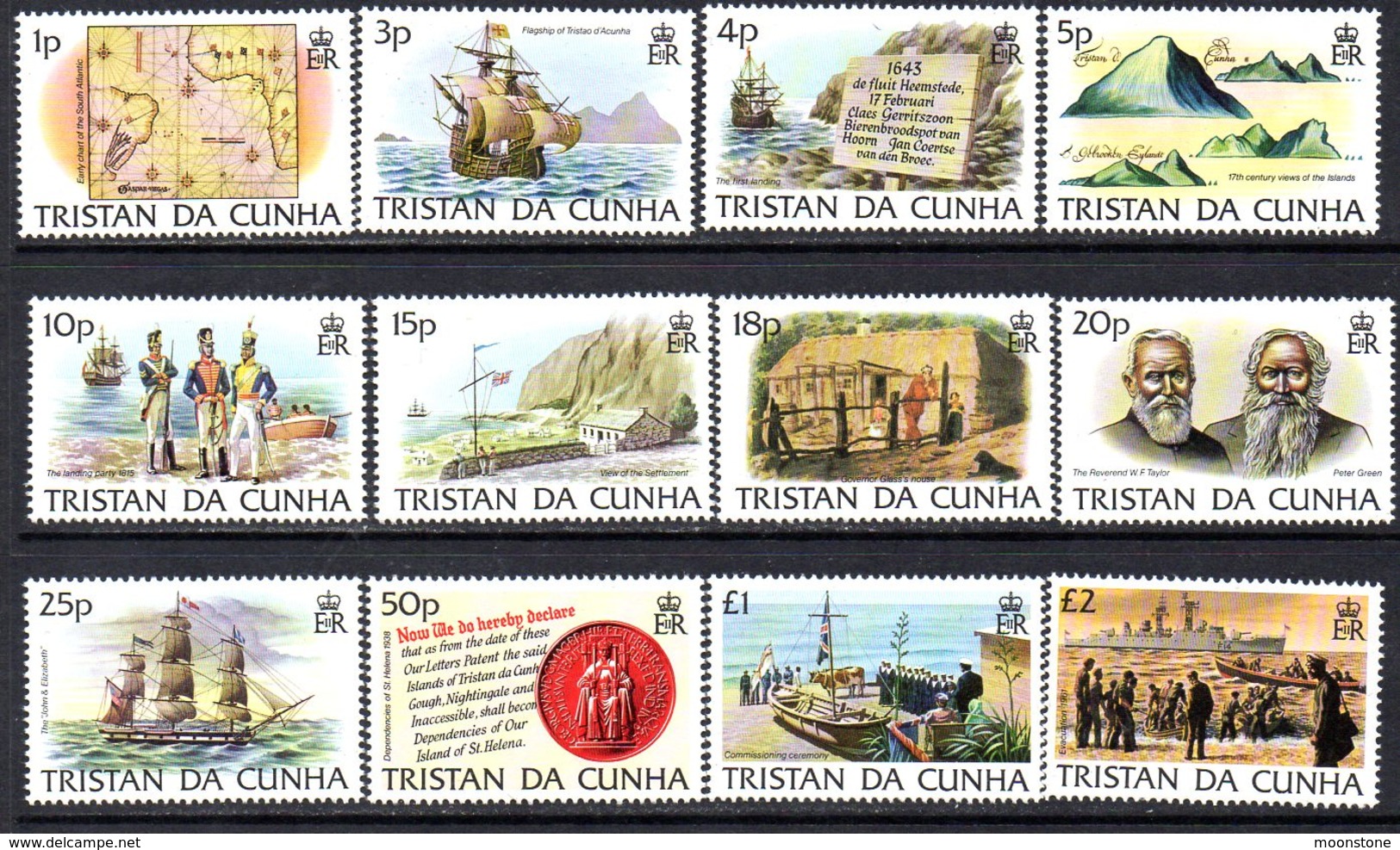 Tristan Da Cunha QEII 1983 Island History Definitives Set Of 12, MNH, SG 349/60 - Tristan Da Cunha