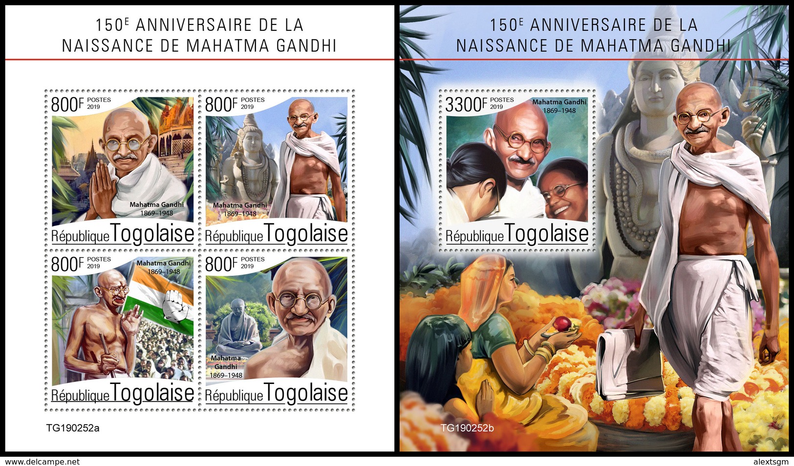 TOGO 2019 - M. Gandhi, Indra, M/S + S/S. Official Issue - Hinduism