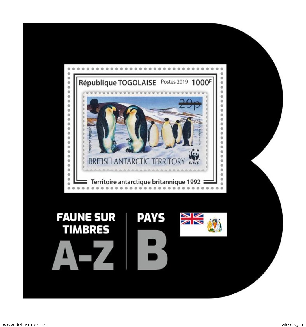 TOGO 2019 - Fauna, Br. Antarctic Terr: Penguins. Official Issue. - Penguins