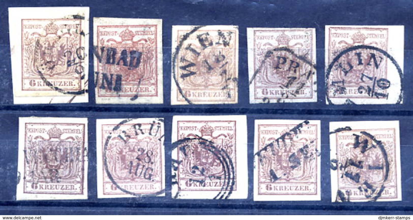 AUSTRIA 1850 6 Kr. On Handmade Paper - 10 Used Examples.  Michel 4x - Used Stamps