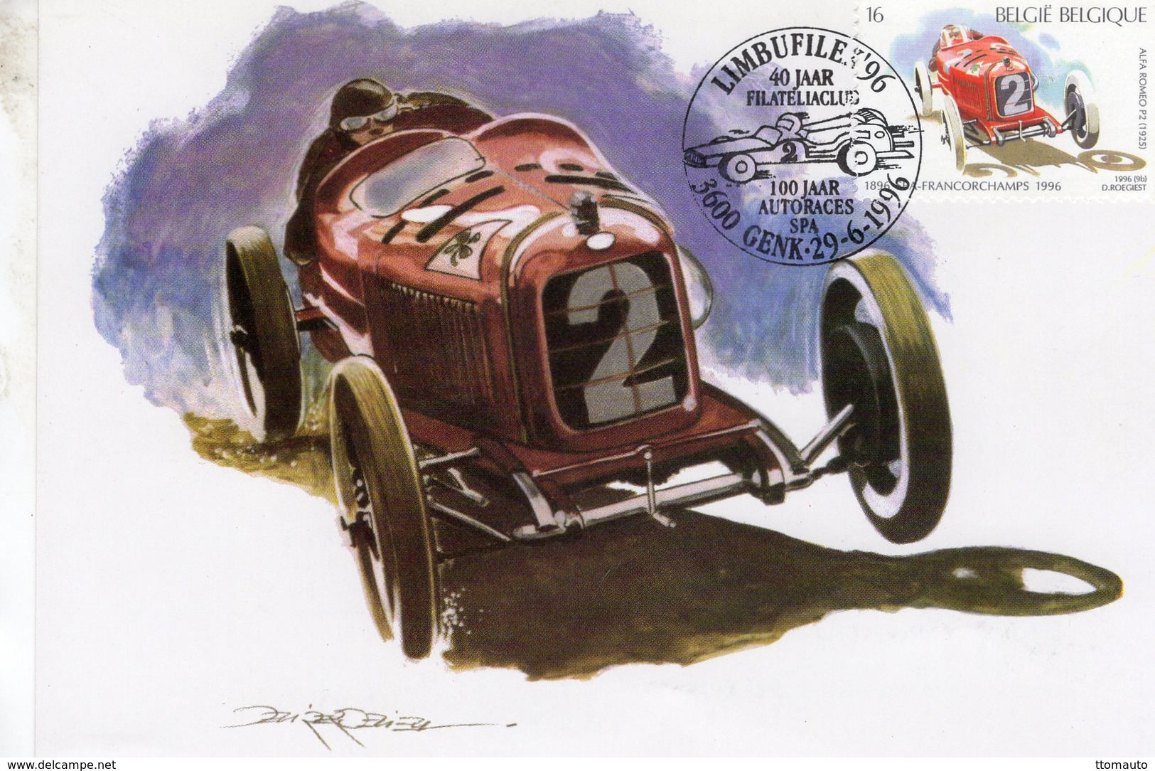 Belgique  -  Alfa Romeo P2 Grand Prix 1925  -  Artiste: Benoit Deliege -  Carte Maximum (Premiere Jour) - Cars