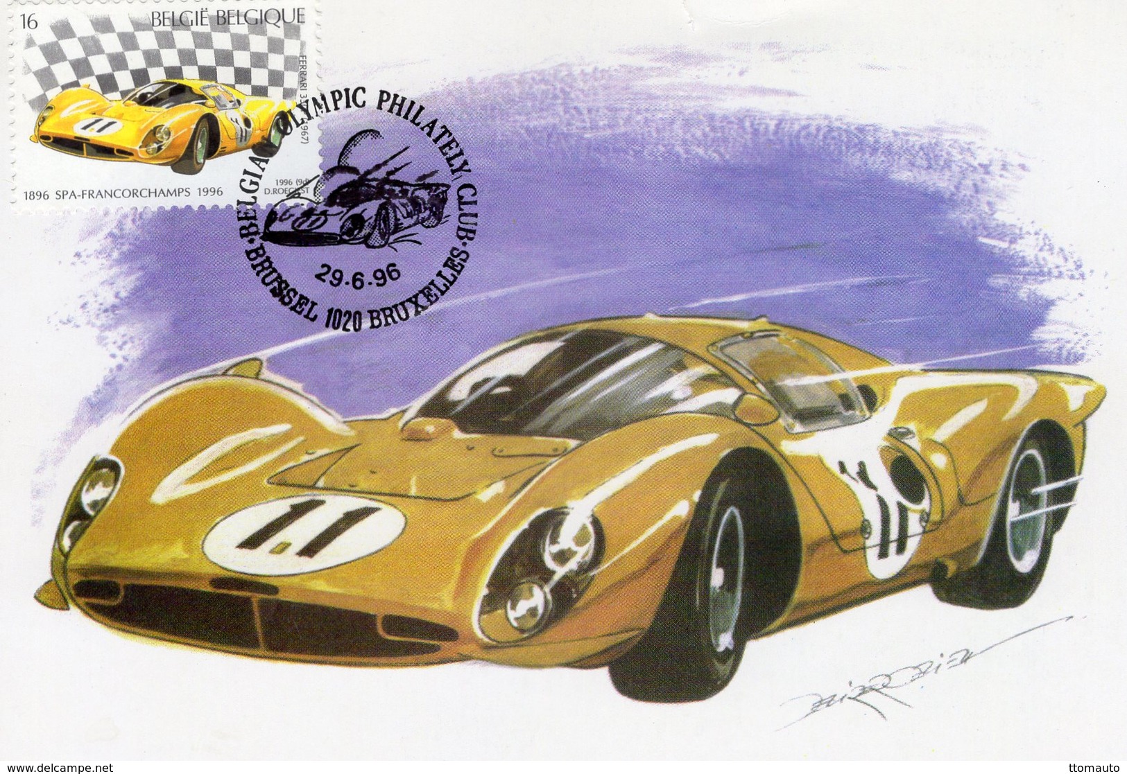 Belgique  -  Ferrari 330P (1967)  -  Artiste: Benoit Deliege -  Carte Maximum (Premiere Jour) - Automobilismo