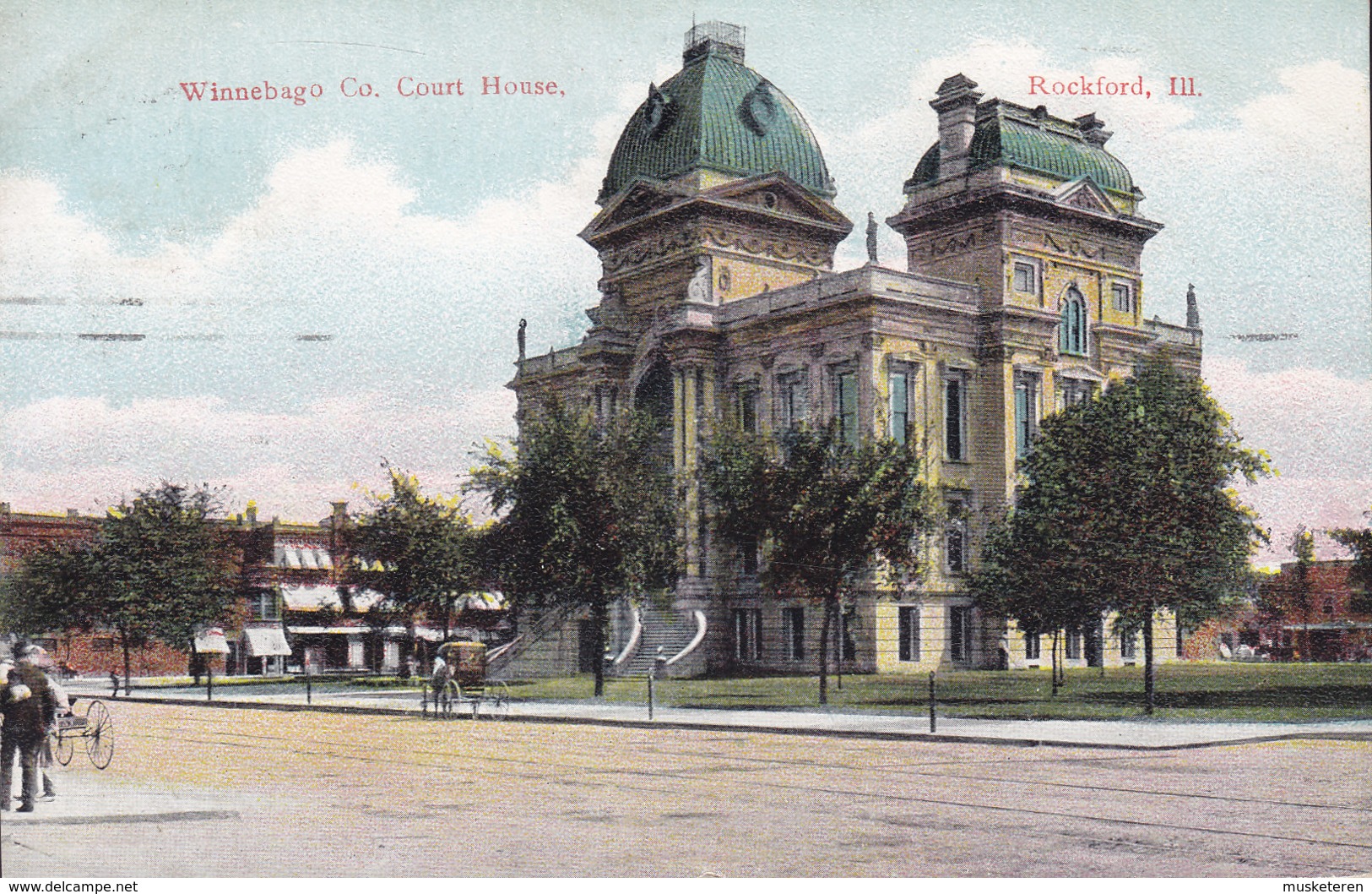 United States PPC Winnebago Co. Court House Rockford ROCKFORD To WINNIPEG Canada 3-Side Perf. Booklet Stamp (2 Scans) - Rockford