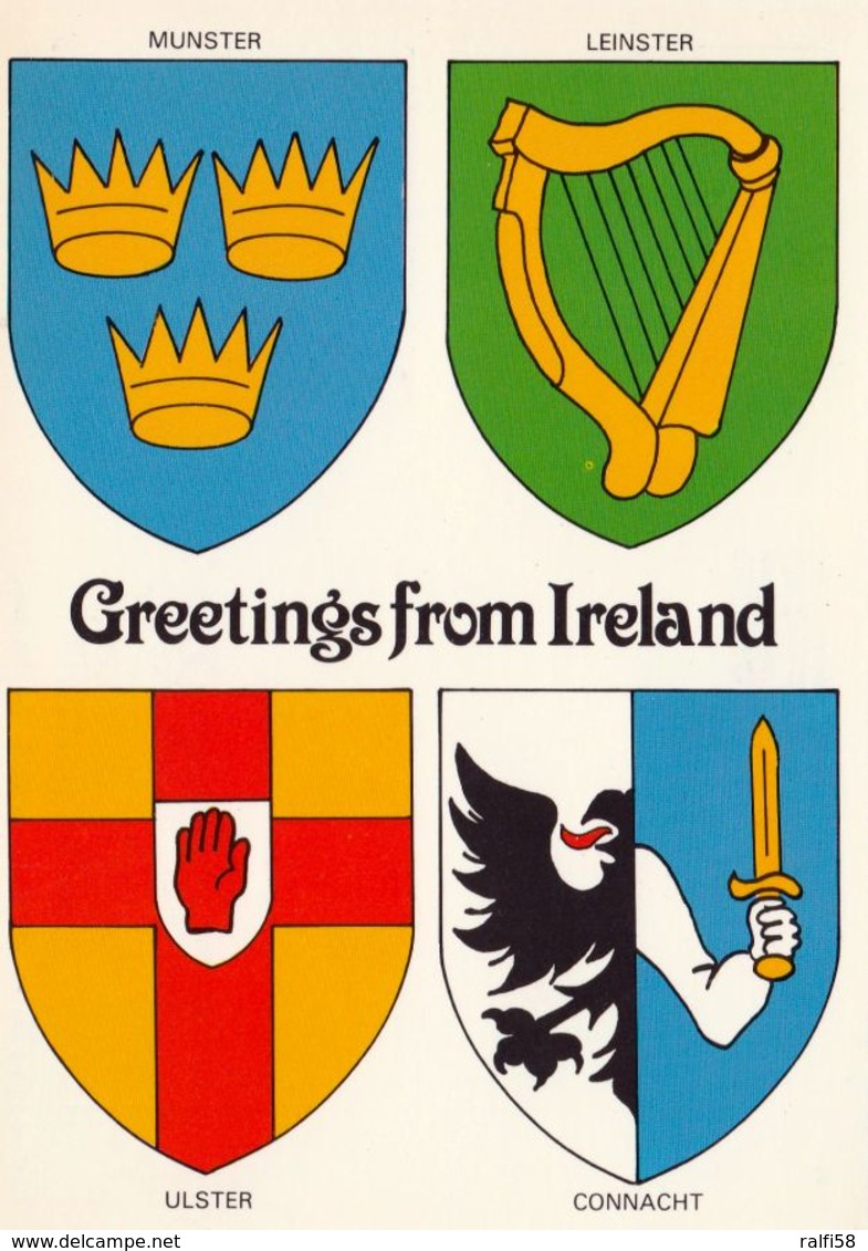 1 AK Irland Ireland * Wappen Der 4 Historischen Provinzen Von Irland - Munster - Leinster - Ulster Und Connacht * - Sonstige & Ohne Zuordnung