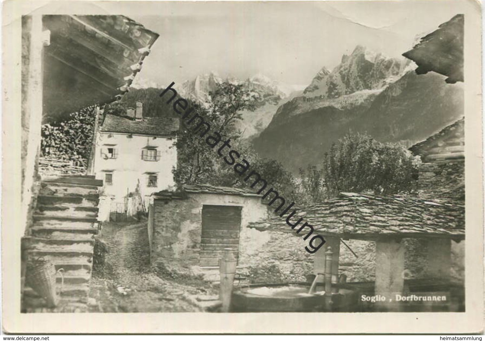 Soglio - Dorfbrunnen - Verlag Pomatti Castasegna - Foto-AK Grossformat - Gel. 1947 - Castasegna