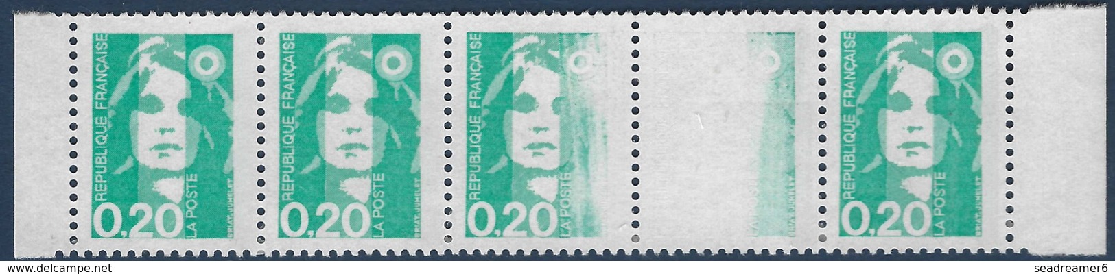 France Marianne De Briat N°2618 Effacement Partiel Tenant à Normal Dans Bande 5 RRR Signé Calves - Unused Stamps