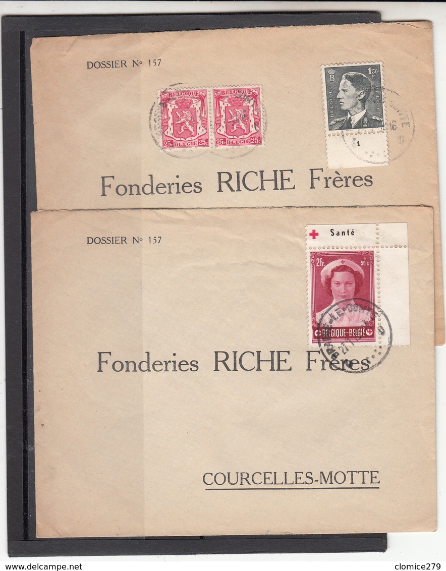 Belgique   2 Enveloppe    Fonderie  Riche Frère  Courcelles Les Motte - Collections