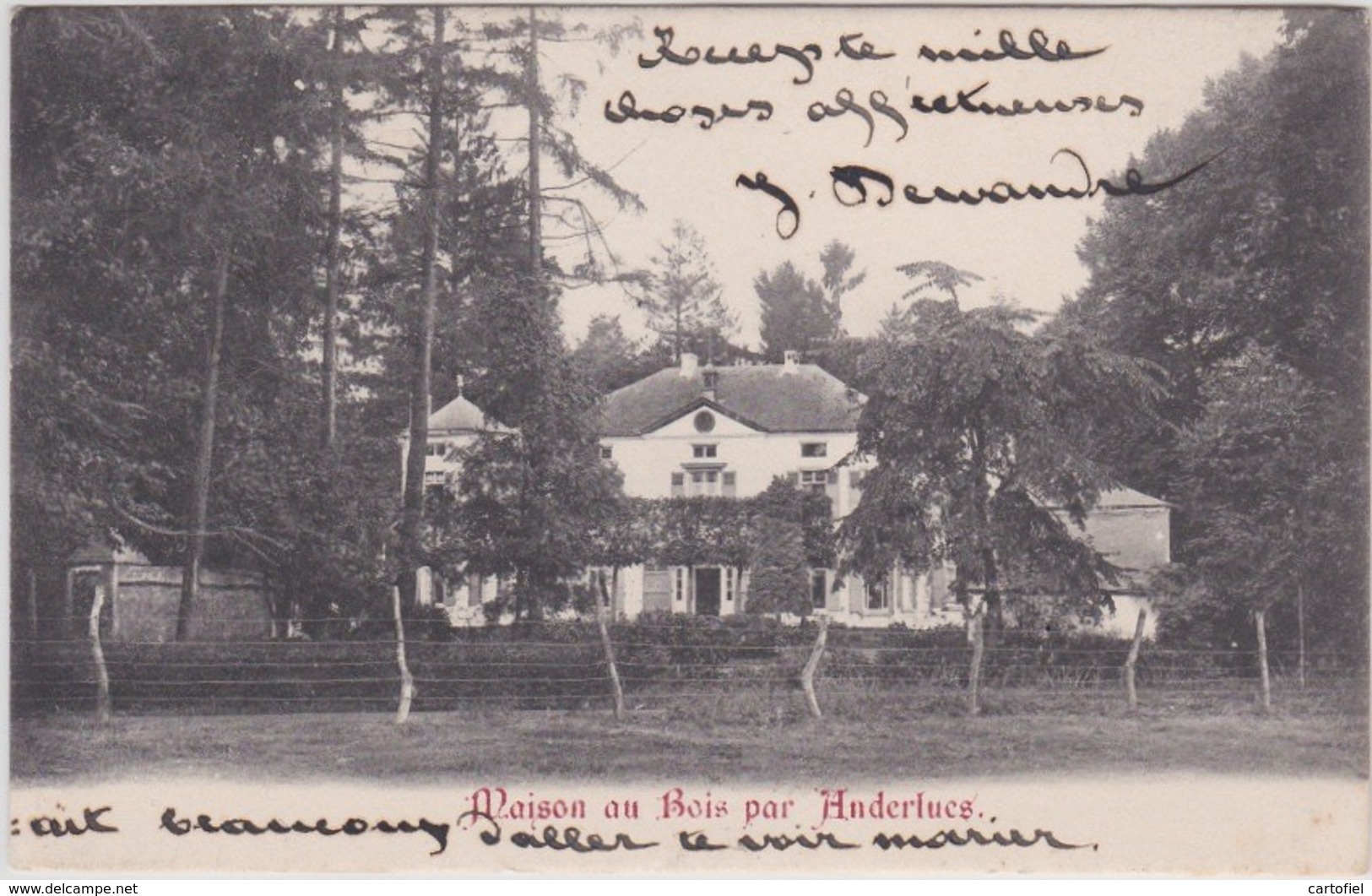 ANDERLUES-MAISON AU BOIS-CHATEAU-CARTE ENVOYEE VERS GILLY-1910-VOYEZ LES 2 SCANS-TOP! ! ! - Anderlues